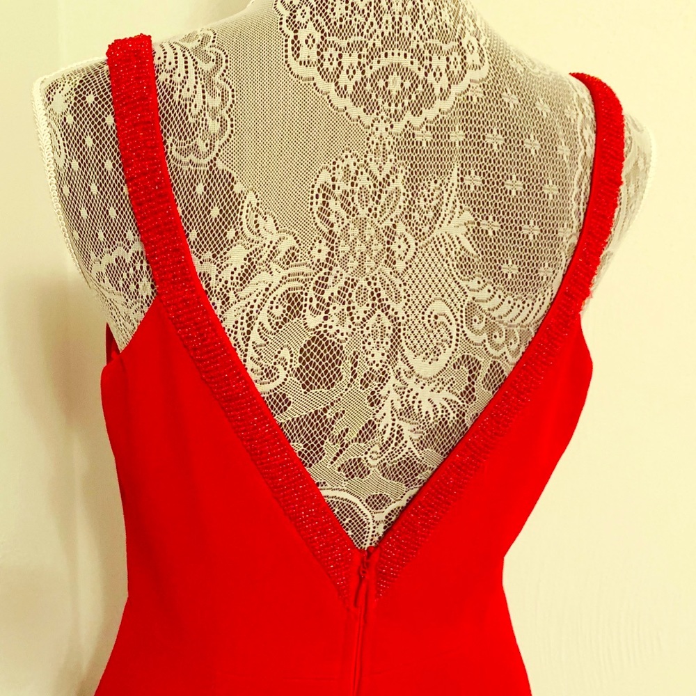 Lulu's Red Beaded-Strap V-Back Maxi Dress